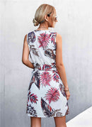 Robe imprimée sans manches avec ceinture et fermeture éclair
