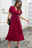 Robe mi-longue à surplis et ceinture à manches flottantes