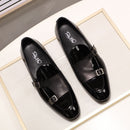 FC Mocassins de mariage en cuir verni avec boucle pour homme