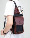 BULLCAPTAIN Sac de poitrine patchwork en cuir de vachette pour homme