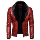 Chaqueta con cuello de piel de cuero PU estilo punk para hombre