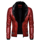 Chaqueta con cuello de piel de cuero PU estilo punk para hombre
