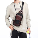 BULLCAPTAIN Sac de poitrine patchwork en cuir de vachette pour homme