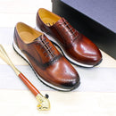 BREX Zapatillas de piel antideslizantes hechas a mano para hombre