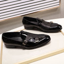 FC Mocassins de mariage en cuir verni avec boucle pour homme