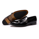 FC Mocassins de mariage en cuir verni avec boucle pour homme
