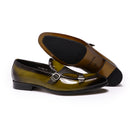 FC Mocassins de mariage en cuir verni avec boucle pour homme