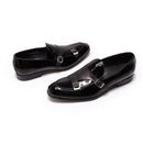 FC Mocassins de mariage en cuir verni avec boucle pour homme