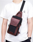 BULLCAPTAIN Sac de poitrine patchwork en cuir de vachette pour homme