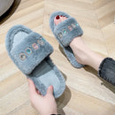 Pantuflas peludas para mujer con detalles de piedras preciosas de estrás