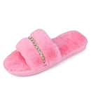 Pantuflas peludas informales para mujer con detalle de pedrería