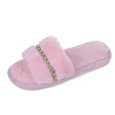 Pantuflas peludas informales para mujer con detalle de pedrería