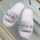 Pantuflas peludas para mujer con detalles de piedras preciosas de estrás