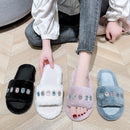 Pantuflas peludas para mujer con detalles de piedras preciosas de estrás