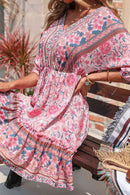 Robe bohème à col en V et bordure à volants