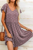 Mini-robe à pois et col en V à manches flottantes