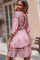 Robe bohème à col en V et bordure à volants