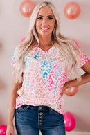 Camiseta de manga corta con cuello en V de leopardo