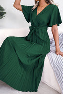 Robe ceinturée plissée à manches flottantes