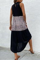 Robe longue sans manches contrastante léopard