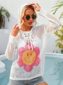 Cache-maillot à capuche ajouré fleuri à lacets