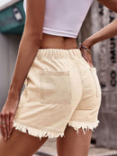Short en denim à ourlet brut avec cordon de serrage