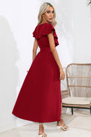 Ruffled Tied V-Neck Midi Dress