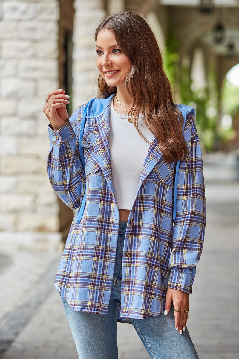 Mandy Plaid Long Sleeve Hooded Jacket