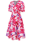 Robe à manches courtes et surplis imprimé froncé