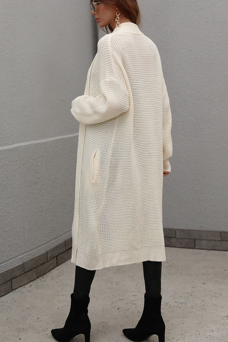 Waffle Knit Open Front Duster Cardigan With Pockets