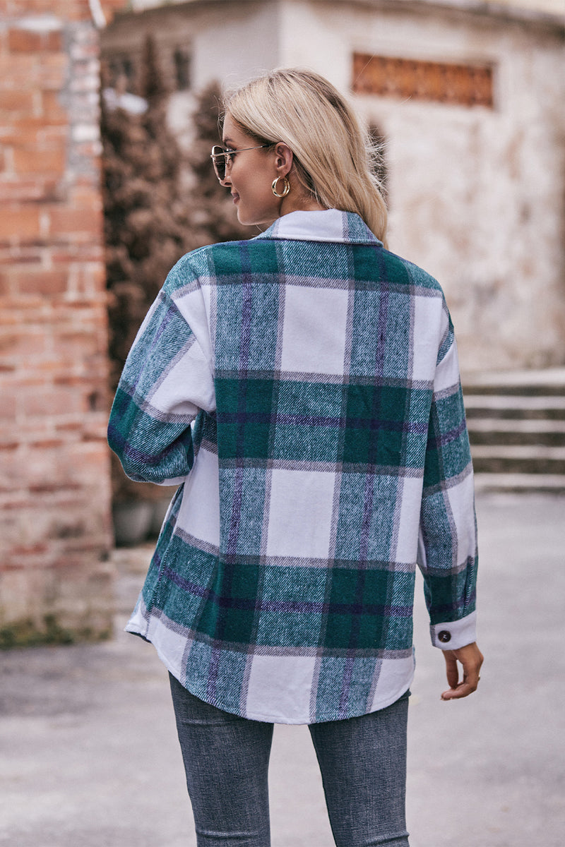 Mandy Plaid Long Sleeve Shirt Jacket with Pockets