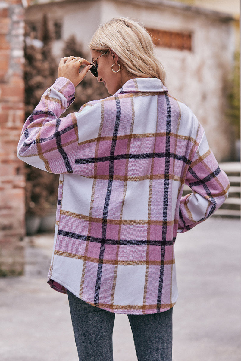 Mandy Plaid Long Sleeve Shirt Jacket with Pockets