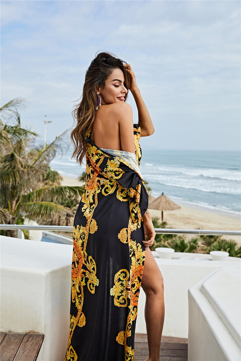 Printed Plunge One-Piece and Cover Up Swim Set