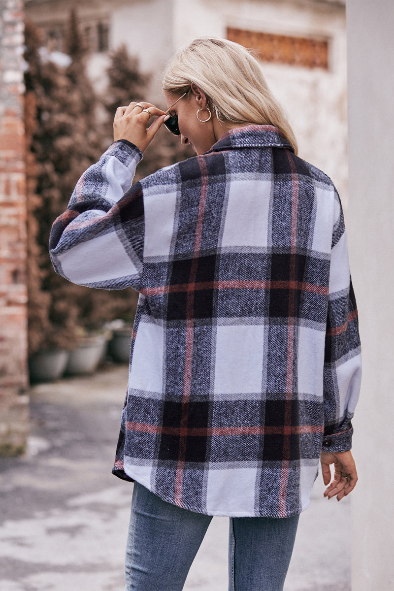 Mandy Plaid Long Sleeve Shirt Jacket with Pockets