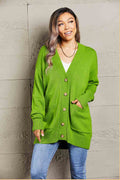 Ribbed Trim Dropped Shoulder Pocketed Cardigan