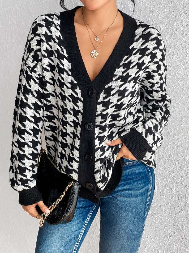 Houndstooth Button Down Cardigan