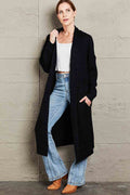 Waffle Knit Open Front Duster Cardigan With Pockets