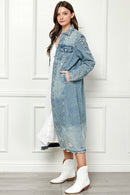 Veveret Full Size Distressed Raw Hem Pearl Detail Button Up Jacket