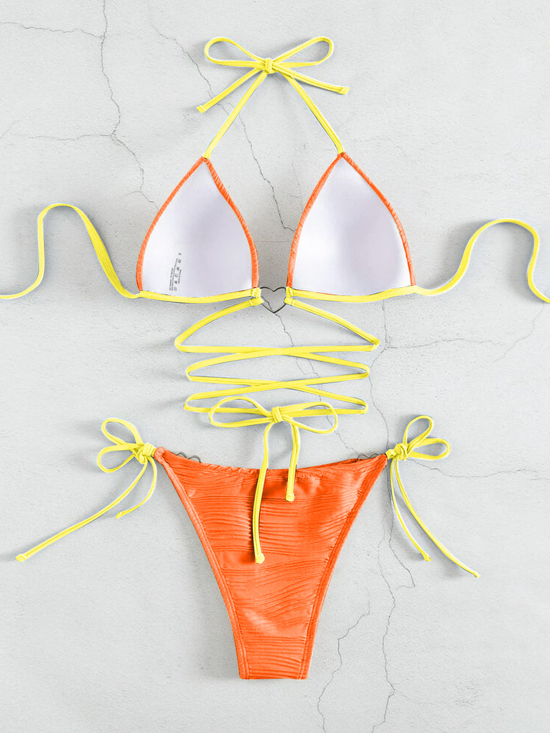 Conjunto de bikini de dos piezas con cuello halter en contraste