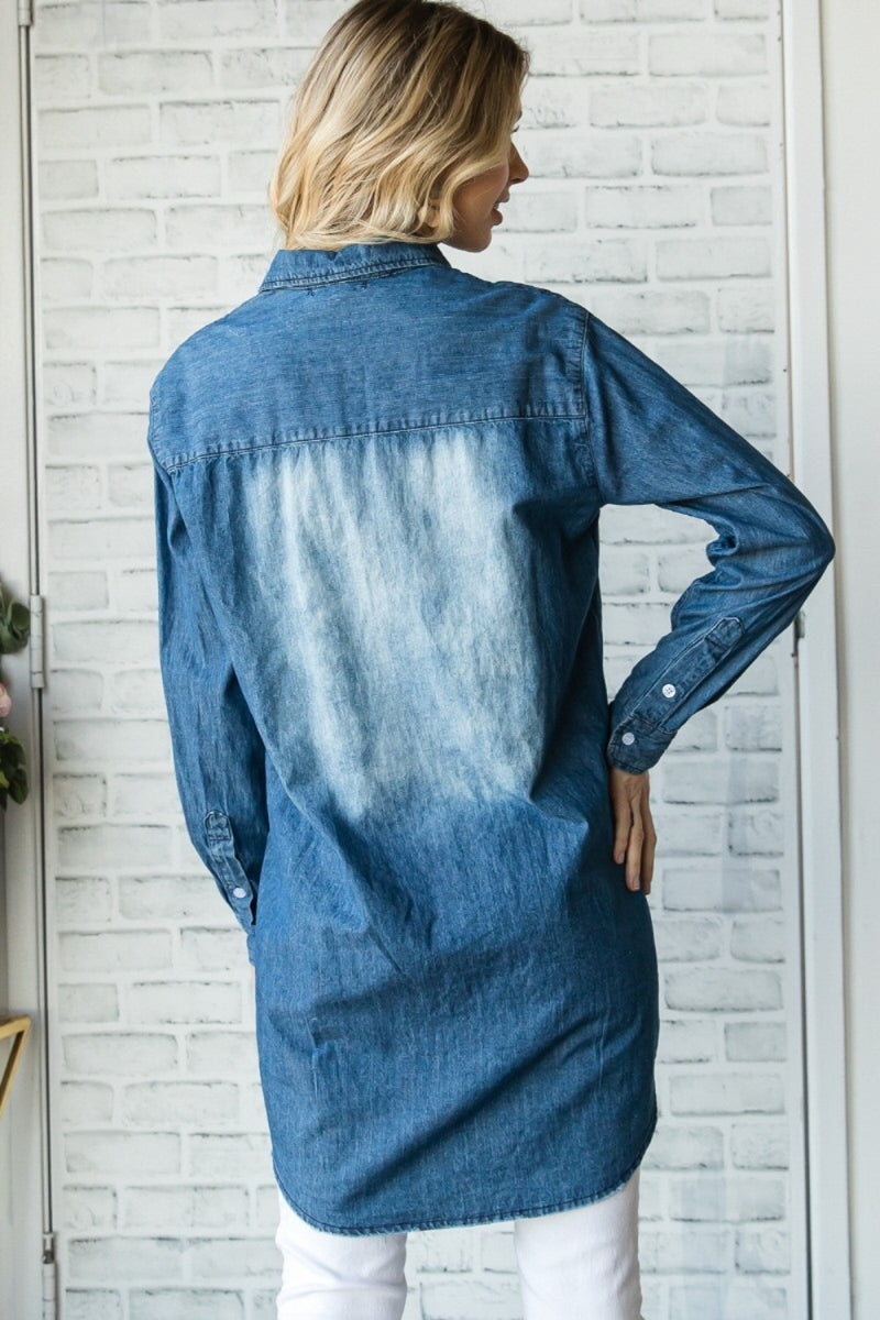 Chemise en jean délavée boutonnée avec poches Veveret