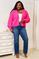 Cárdigan tejido de punto de canalé derecho con hombros caídos y parte delantera abierta