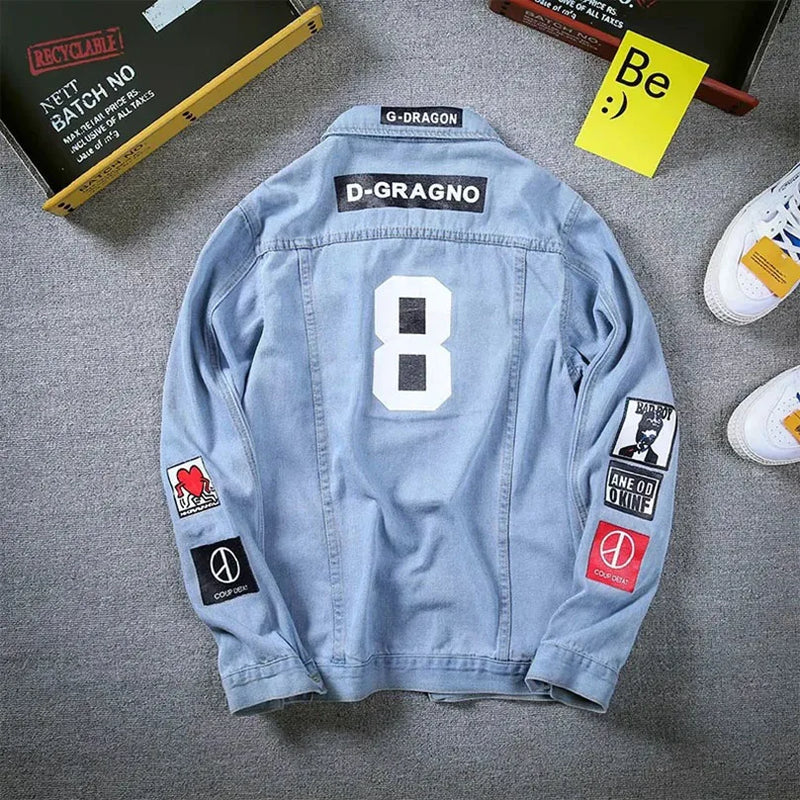 Men's Korean Style Denim Jacket W/ Patch Details