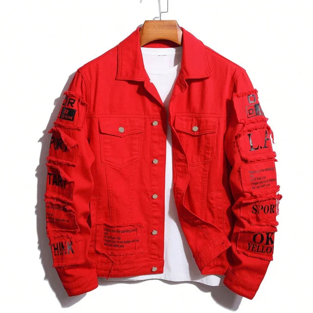 Men's Designer Denim Jacket W/ Patch Details