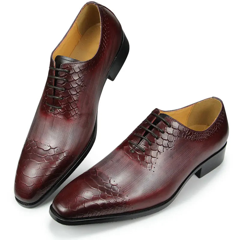 Men's Luxe Genuine Leather Brogue Oxfords W/ Snake Pattern Detail
