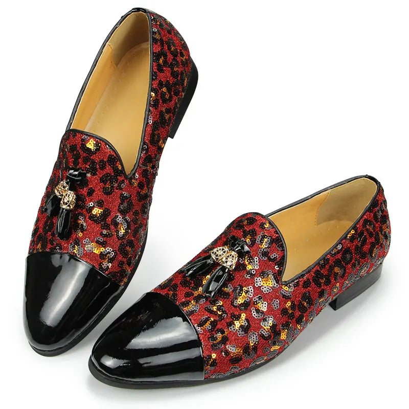 Men's Luxe Patent Leather Sequins Pattern Loafers
