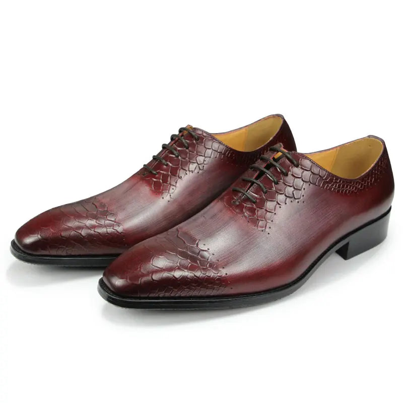 Men's Luxe Genuine Leather Brogue Oxfords W/ Snake Pattern Detail