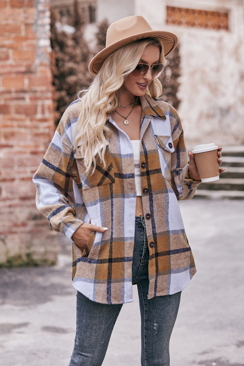 Mandy Plaid Long Sleeve Shirt Jacket with Pockets