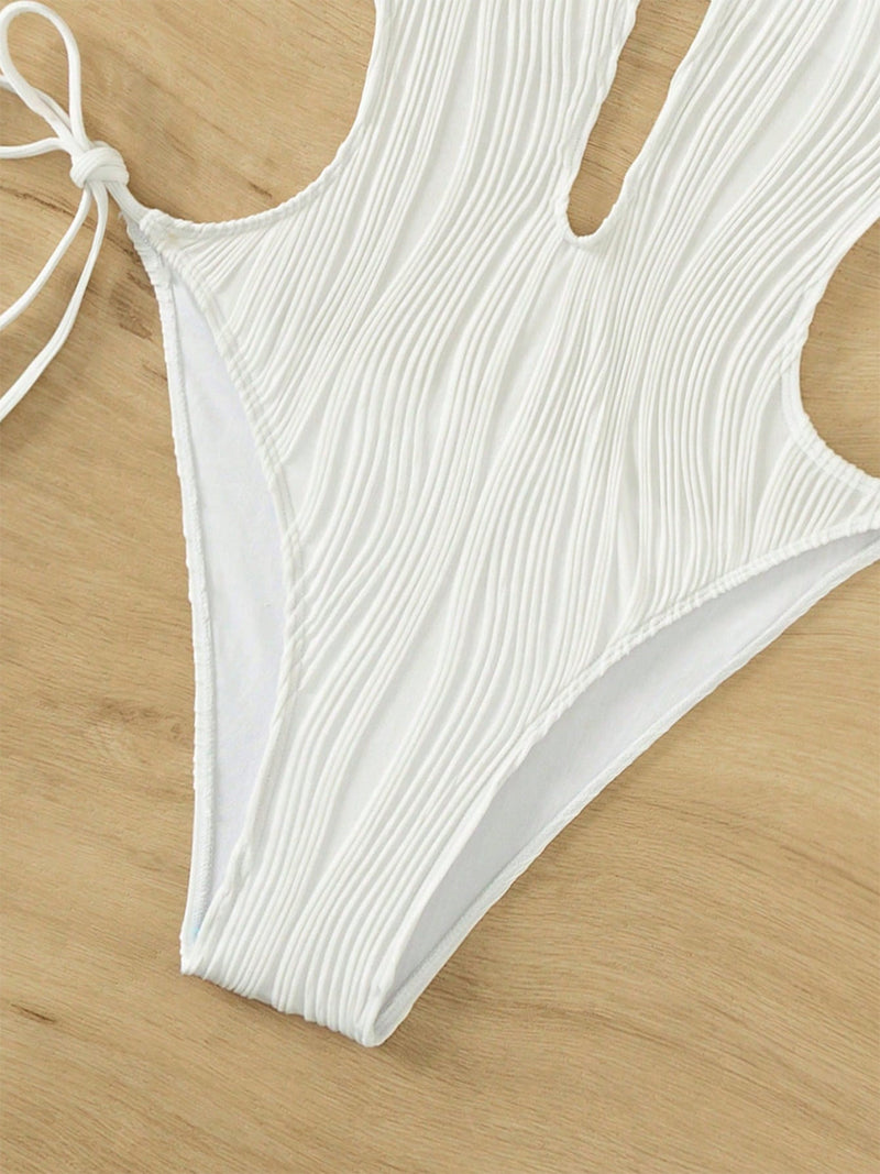 Textured Cutout Tied One-Piece Swimwear