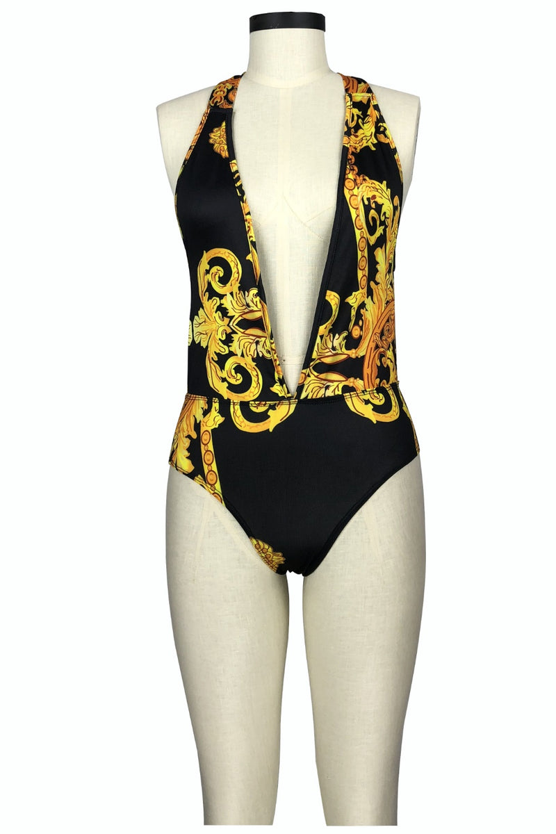 Printed Plunge One-Piece and Cover Up Swim Set