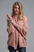 Dolman Sleeve Open Front Ribbed Trim Longline Cardigan